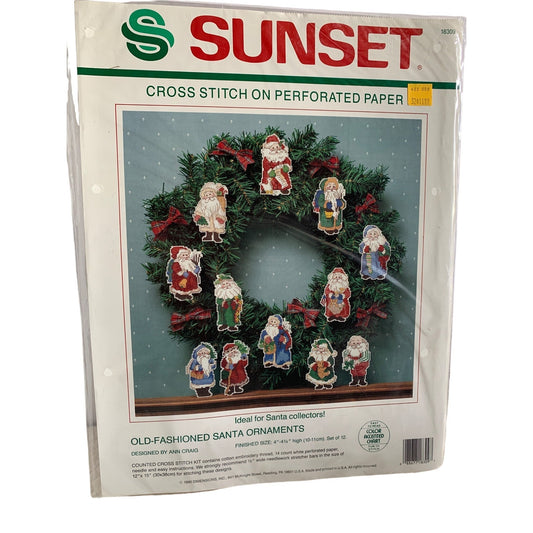 Sunset Old Fashioned Santa Ornaments counted cross stitch kit 18309 - New