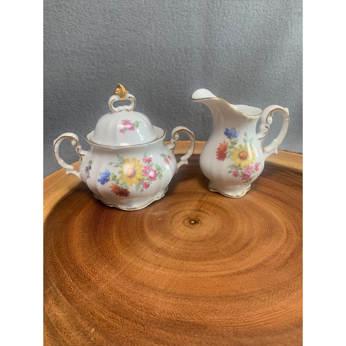 Vintage Bavaria Germany Floral Porcelain Creamer & Sugar Set