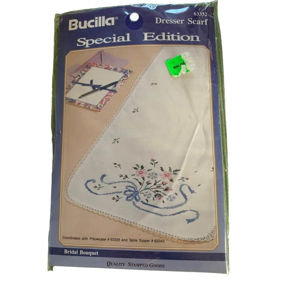 Bucilla Bridal Bouquet Dresser Scarf Stamped Cross Stitch Kit - New