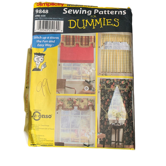 Simplicity Sewing Patterns For Dummies 9848 Window Treatments uncut