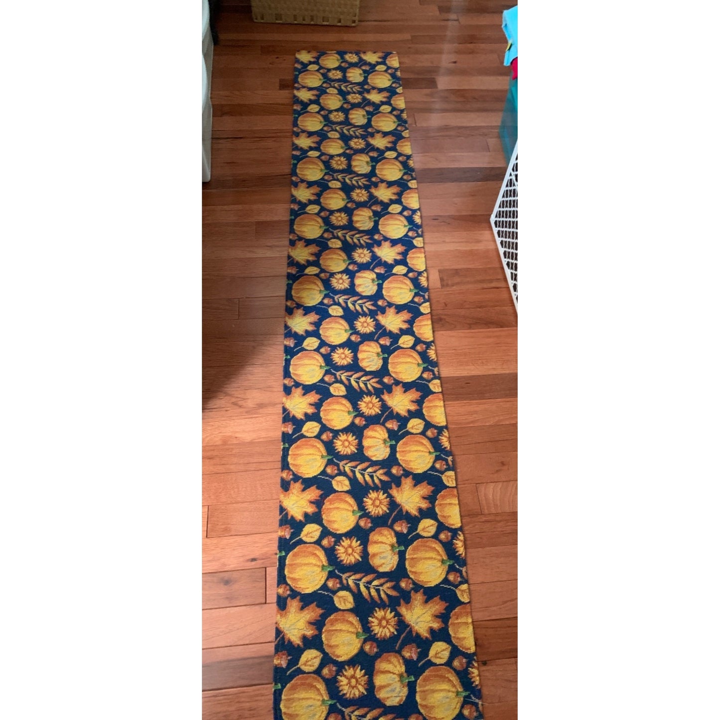 Fall Pumpkin and Leaves Tapestry Table Runner 12x70