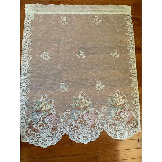 JC Penny White Lace Flower window curtain #6w