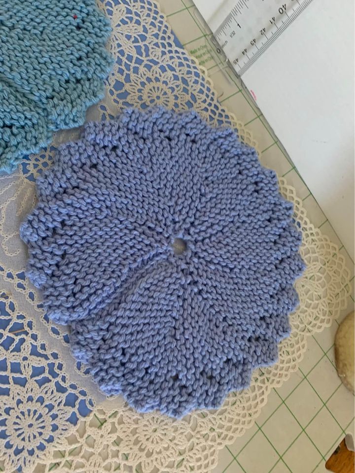 Hand Crocheted Blue Potholders Set Of 4