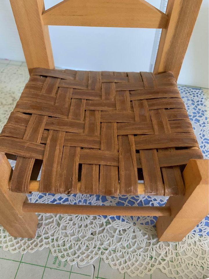 Wood Chair With woven seat for doll or stuffed animal