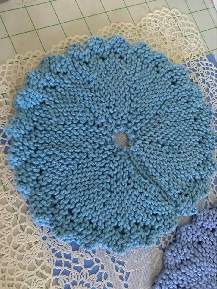 Hand Crocheted Blue Potholders Set Of 4