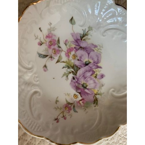 Vintage Purple Pink flower trinket dish bowl 5" bone china