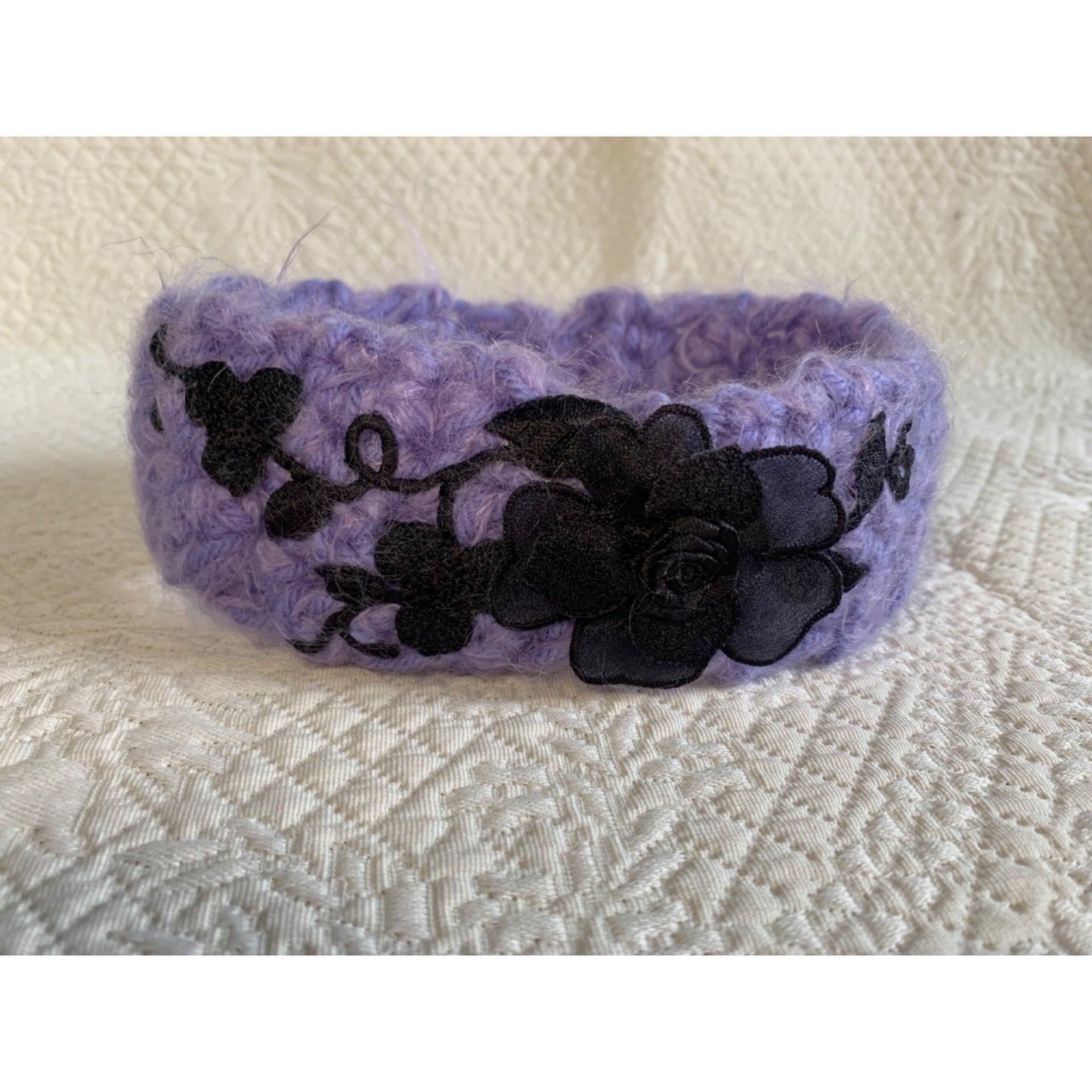 Handmade Purple with Black Flower Crocheted Headband - New