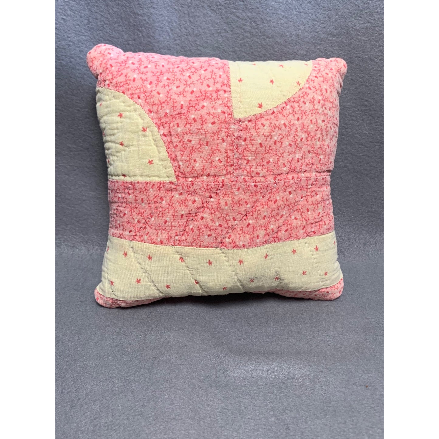 Vintage Handmade Pink & Cream Patchwork Pillow - 7" x 7" Quilted Throw Cushion