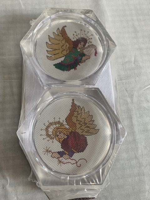 MCG Textiles Elegant Angel stamped Cross Stitch Coaster set of 2 - New