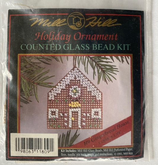 Mill Hill Holiday Ornament counted cross stitch bead kit Gingerbread House - New