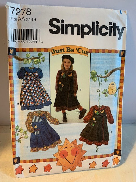 Simplicity Children dress & pinafore pattern sz 3 to 6 7278 - uncut