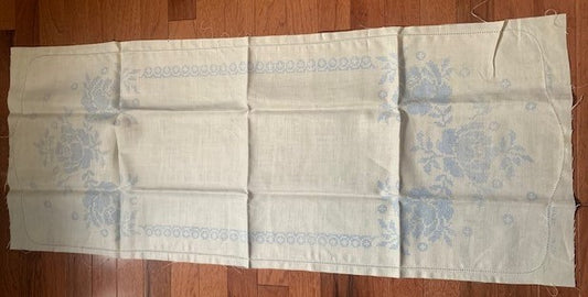 Vintage Flower stamped cross stitch linen table runner #9291