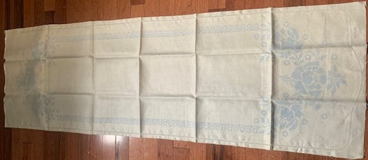 Vintage Flower stamped cross stitch linen table runner #9292