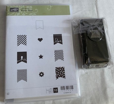 Stampin Up Banner Blast rubber stamps & Banner paper punch set - New