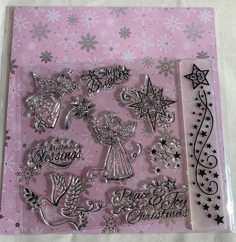 Shine & Bright cling stamp, embossing border & scrapbooking paper set Designed By Sally Mountain