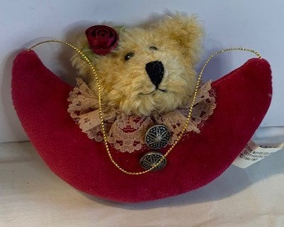 Boyds Bear head on moon ornament plush 3.5"