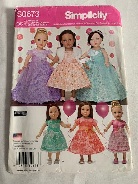 Simplicity 18" Doll clothes pattern S0673