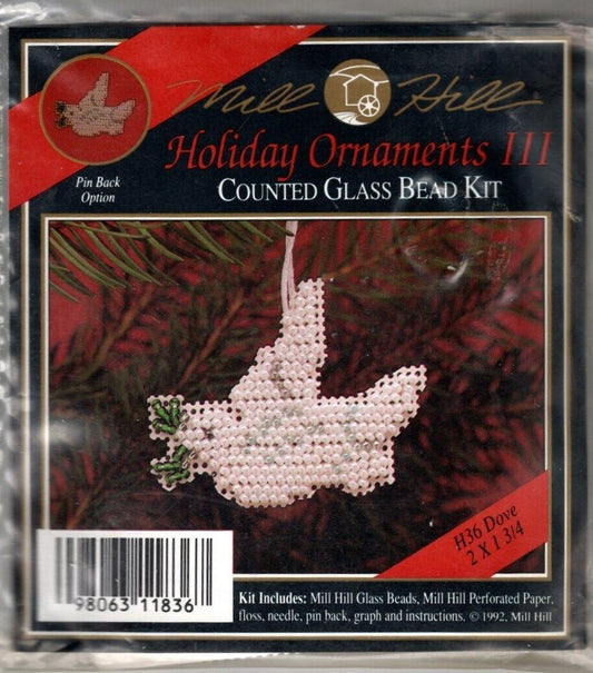 Mill Hill Holiday Ornament counted cross stitch Bead Kit Dove - New