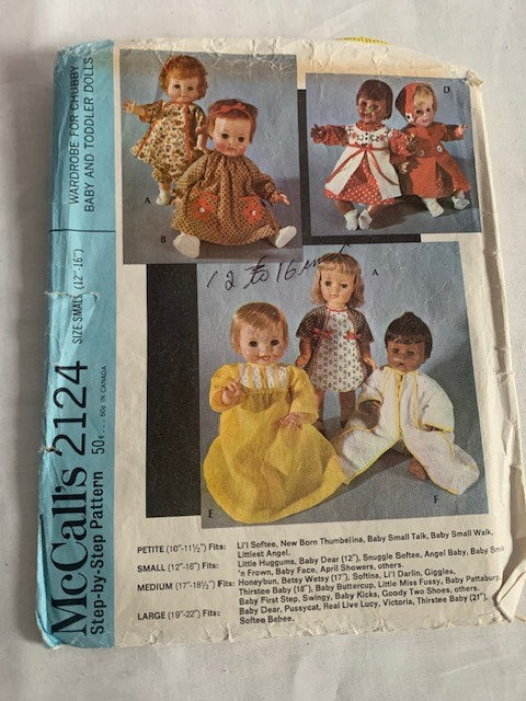 McCall's Doll Clothes for Chubby Baby & Toddler 12" to 16" Dolls Pattern 2124