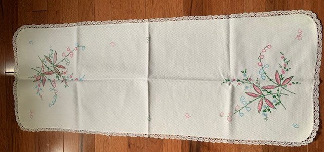 Vintage Embroidered Lily of the Valley table runner #19w