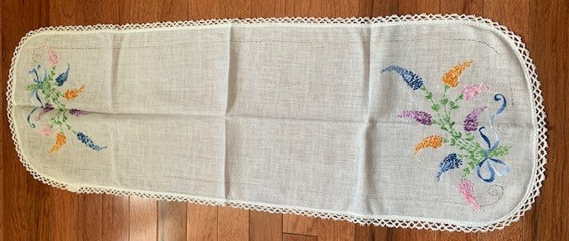 Vintage Emboidery Flower Linen Table Runner #20w