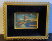 Vintage Needlepoint Water scene in Black velvet & gold frame wall art