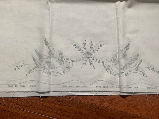 Vintage Merribee Art bird stamped embroidery pillowcase