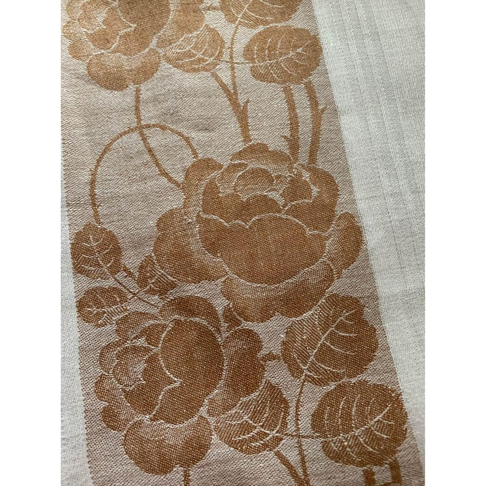 Vintage Brown Flower Tablecloth with 5 Napkins