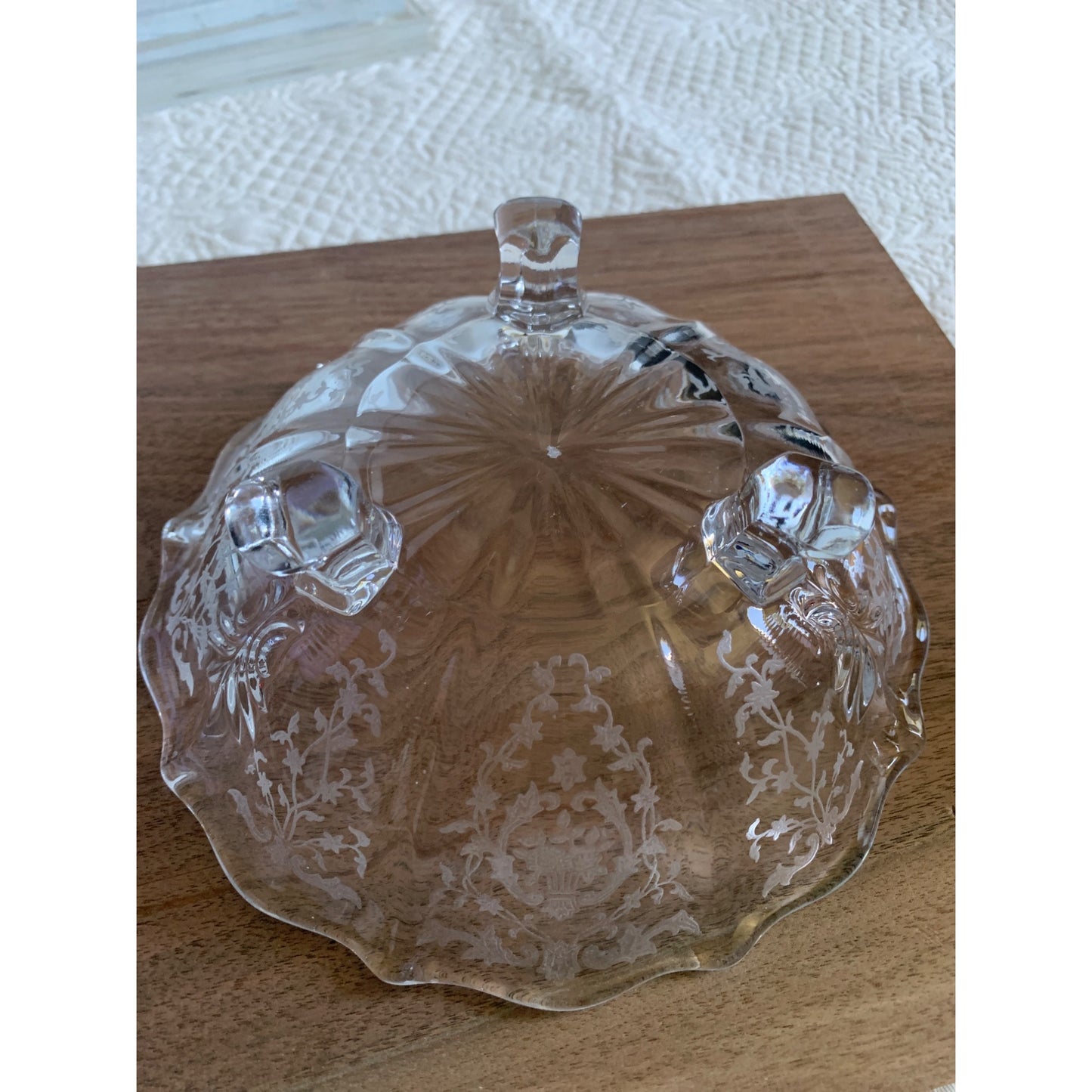 Vintage Fostoria Navarre Depression Etched 3 Footed Candy Glass dish