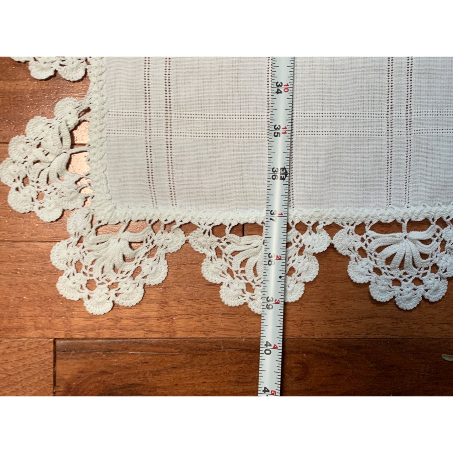 Elegant White Lace Trimmed Table Runner - 36"x15" - Set of 2