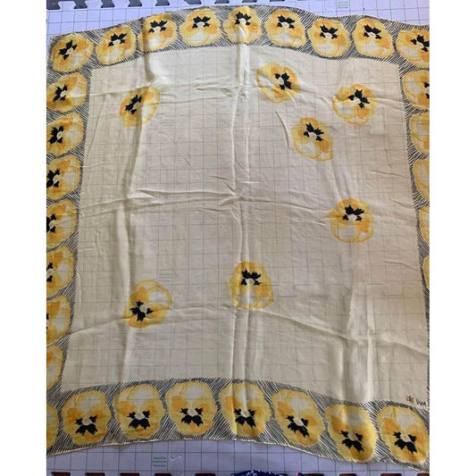 Vintage Womens Vana Silk Yellow Pansies Scarf 31”x32”