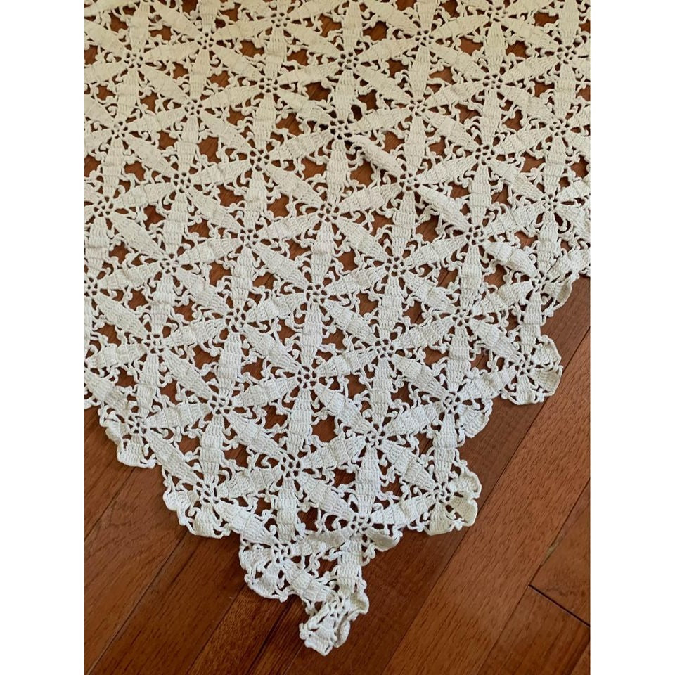 Vintage Hand Crocheted Table Runner 25”x36”