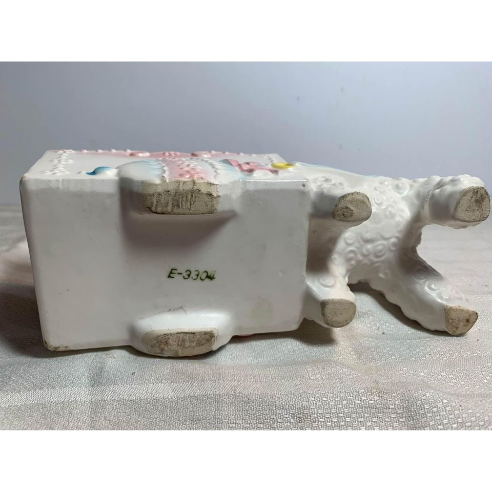 Lamb Pulling Wagon Planter E3304 Japan 50’s Vintage Ceramic