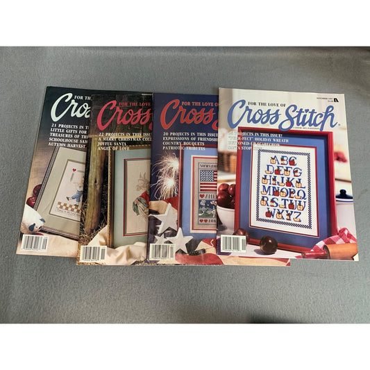 Vintage "For The Love of Cross Stitch" Magazines 4 Issues Leisure Arts 1989 & 97