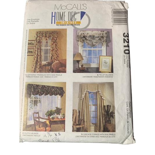 McCall's Home Dec In-A-Sec 3210 Sewing Pattern For Window Valances One Size uncut