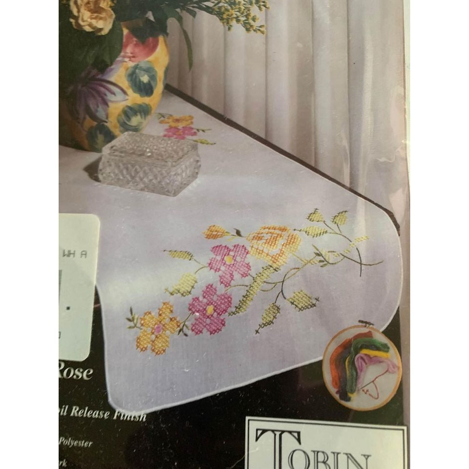 Tobin Romantic Rose Dresser Scarf Cross Stitch Kit - New