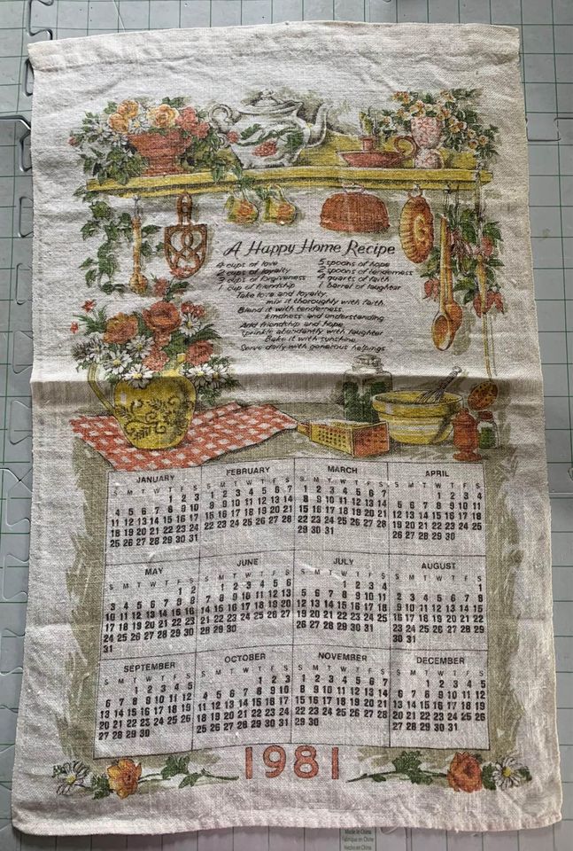 Vintage 1981 Calendar Linen Towel