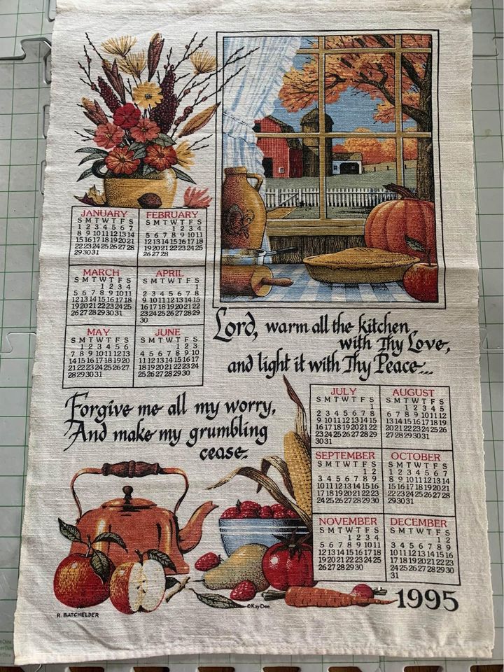 Vintage 1995 Kay Dee Calendar Linen Towel