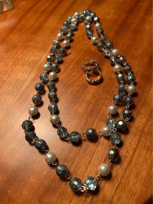 Blue beaded necklace and earrings set