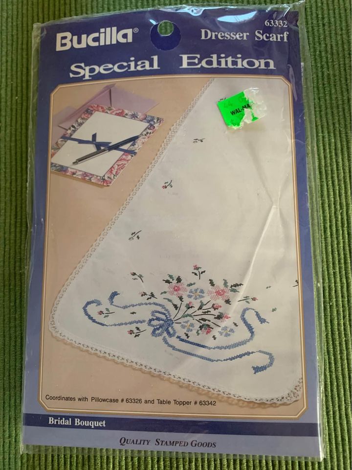 Bucilla Bridal Bouquet Dresser Scarf Stamped Cross Stitch Kit - New