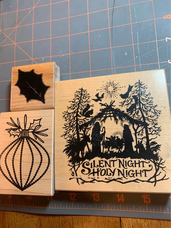 Silent night ornament holly leaf rubber stamp set #4