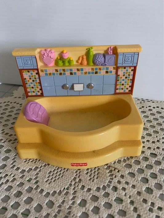 Fisher Price loving family yellow bathtub dollhouse furniture