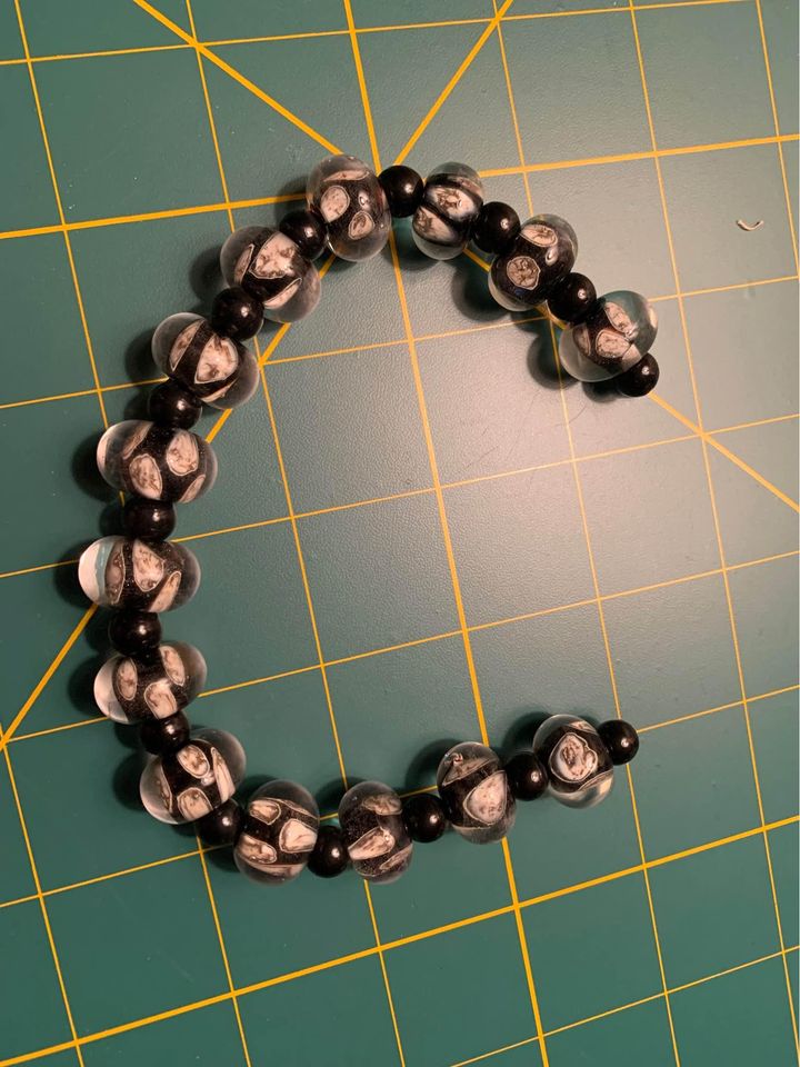 Handmade Black and Ivory  Lampwork Glass Beads - New