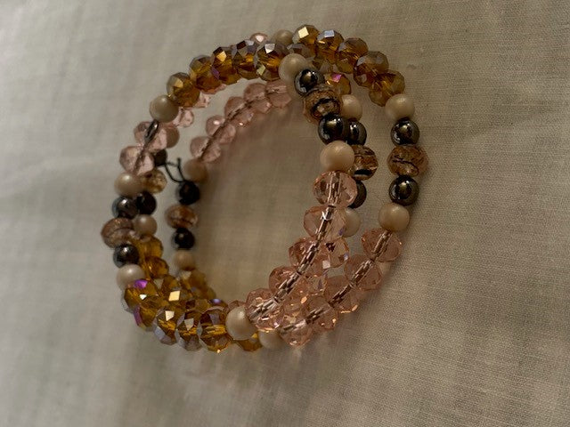 Pink & brown beaded wire wrap bracelet