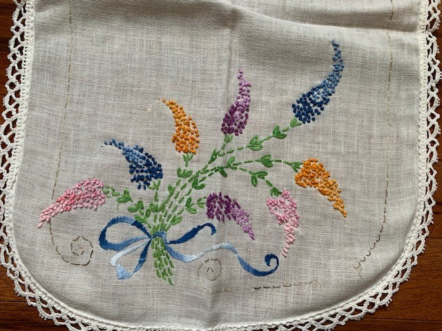 Vintage Emboidery Flower Linen Table Runner #20w