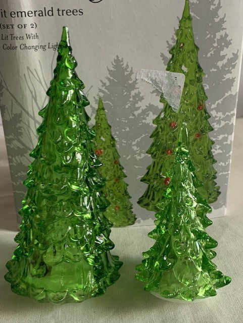 Department 56 village accessories lit emerald trees - New