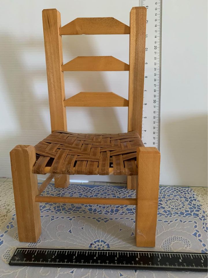 Wood Chair With woven seat for doll or stuffed animal