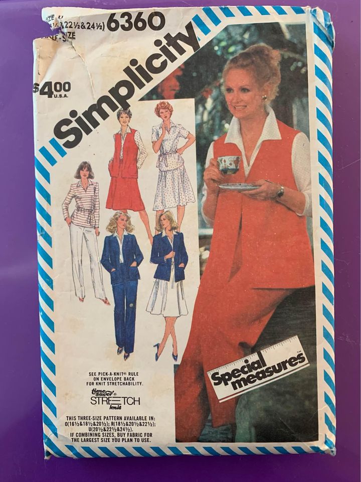 Vintage Misses Simplicity Pattern #6360 Size 18.5-24.5 1983