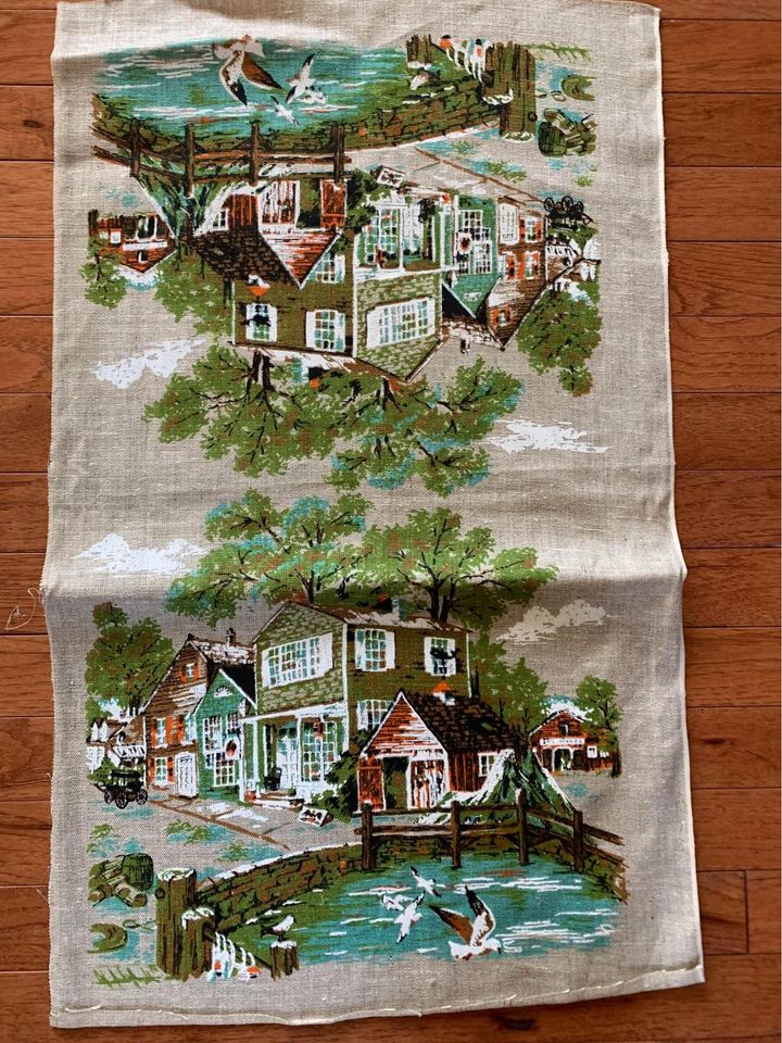 Vintage linen seaside house towel