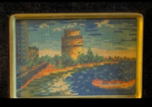 Vintage Needlepoint Water scene in Black velvet & gold frame wall art